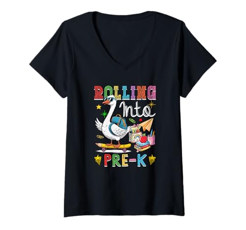 Damen Ab in die Schule: Ab in die Schule T-Shirt mit V-Ausschnitt Damen Ab in die Schule: Ab in die Schule T-Shirt mit V-Ausschnitt von Skater Back To School Costume