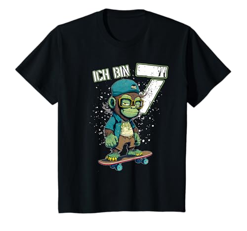 Kinder Geburtstag 7 Jahre - Skater Affe T-Shirt von Skater Kindergeburtstag
