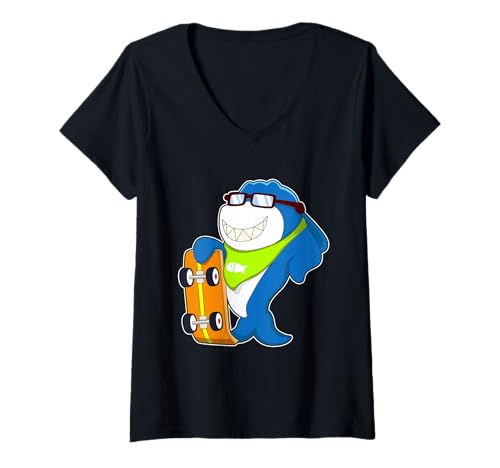 Damen Hai Skater Skateboard Sport T-Shirt mit V-Ausschnitt Damen Hai Skater Skateboard Sport T-Shirt mit V-Ausschnitt von Skater Skateboard