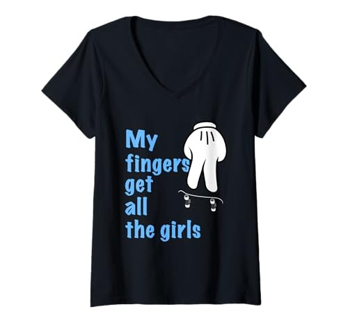Damen Fingerboarding Skateboarding Fingerboarder Skate T-Shirt mit V-Ausschnitt Damen Fingerboarding Skateboarding Fingerboarder Skate T-Shirt mit V-Ausschnitt von Skaters skate