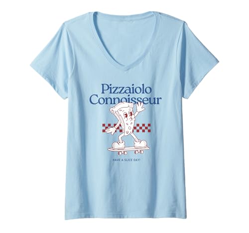 Damen Pizzaiolo Kenner Lustige Pizza auf Skateboard Herren Teen Boy T-Shirt mit V-Ausschnitt von Skating Pizza for Men Women Boys Girls Teens Dads