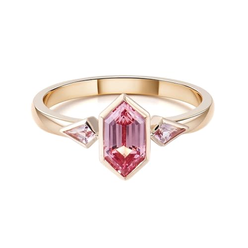 14 Karat Gold Partner Ringe Synthetischer Saphir Rosa, Ring Frauen Einzigartig Größe 61 (19.4) von Skcess