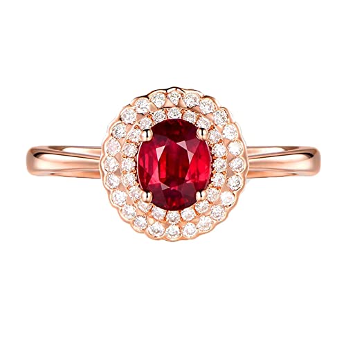 18 Karat (750) Rotgold Eheringe Rosegold, Damen Ring Ovaler Rubin 1,05 ct Weißer Diamant 0,29 ct Rot Rubin Ring Größe 53 (16.9) von Skcess