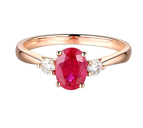 18 Karat (750) Rotgold Gemstone Ring, Vintage Ringe Eingelegter 1,11 ct Rubin Und 0,15 ct Diamant Oval Rot Rubin Diamant Ring Größe 50 (15.9) von Skcess