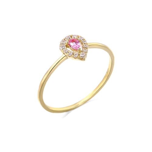 18 Karat Gelbgold Promise Ring Rosa Saphir Birne, Partnerringe Hohler Wassertropfenrosa Saphir mit Moissanit Ringe Frauen Größe 56 (17.8) von Skcess