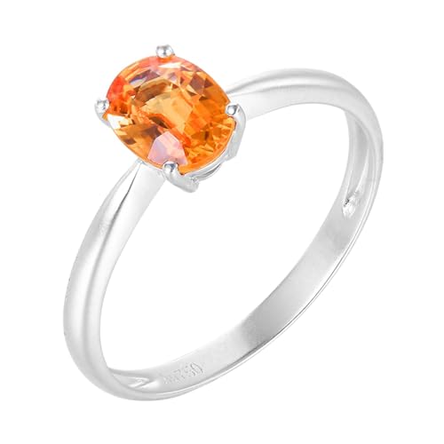 18 Karat Weißgold Eheringe Orange Saphir Oval, Hochzeitsringe Einfache Ovale Form mit 1,02 ct Orangefarbenem Saphir Ringe Frauen Größe 49 (15.6) von Skcess