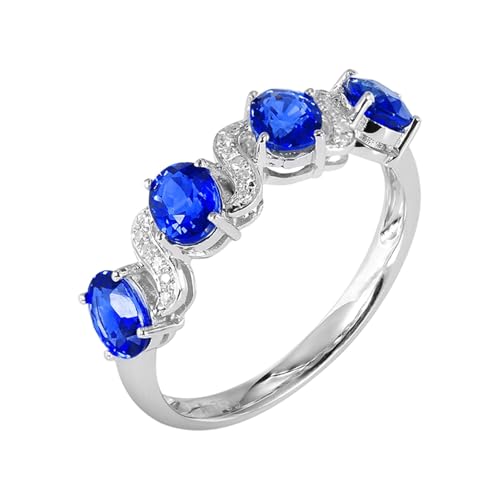 18 Karat Weißgold Partnerringe Blau Saphir Oval, Verlobungsring Damen Ovale Form mit 1,83 Karat Blauem Saphir und Diamant Ringe Frauen Größe 65 (20.7) von Skcess