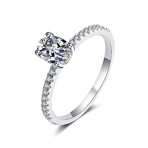 925er Sterling Silber Eheringe Silber, Oval Ringe Damen Weiß Moissanite Ring 1ct Trauring Ehering Verlobung Hochzeit Geschenk Größe 45 (14.3) von Skcess