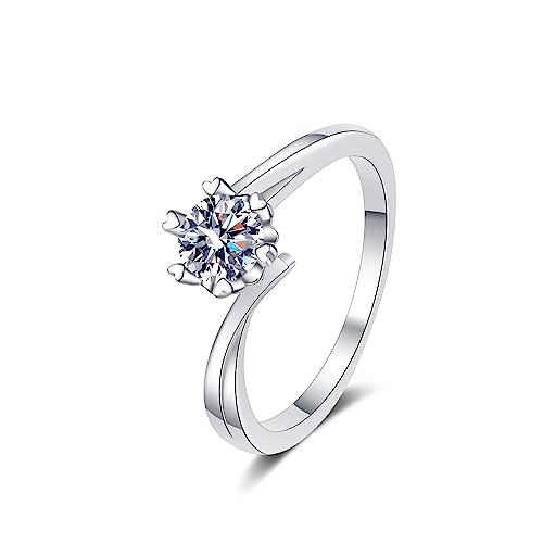 925er Sterling Silber Ringe Frauen, Schneeflocke Verlobungsringe Weiß Moissanite Ring 0.5ct Größe 60 (19.1) von Skcess