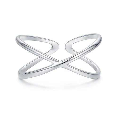 9K Weißgold Rings, Offener Ring mit X-Kreuz, Verstellbar Matching Rings Damen Größe 54 (17.2) von Skcess