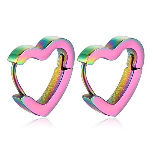 Creolen Chirurgenstahl Damen Mehrfarbig, Ohrringe Nickelfrei Damen Polierte Herzform Hidden-Snap-Posts Ohrringe Herren von Skcess