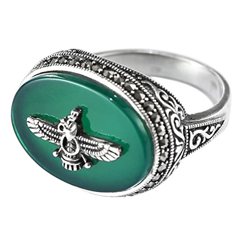 Damen Ring 925 Silber, Fidget Ring Silber Ring mit Fliegendem Adler Aus Grünem Onyx Achat Geschenke für Damen Frauen Freundin Größe 57 (18.1) von Skcess