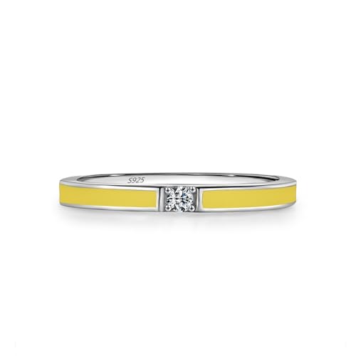 Damen Ring 925 Sterlingsilber, Ring Damen Weiß Zirkonia Ring Gelbes Band mit Solitär Gelb Silber Größe 49 (15.6) von Skcess