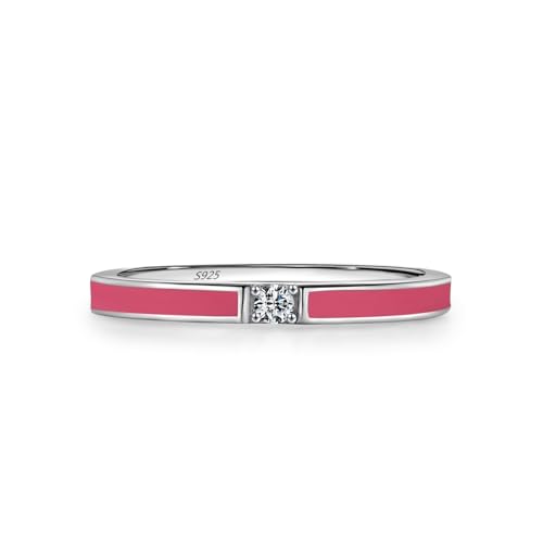 Damen Ringe 925 Sterlingsilber, Damenring Weiß Zirkonia Ring Rosa Band mit Solitär Rosa Silber Größe 60 (19.1) von Skcess