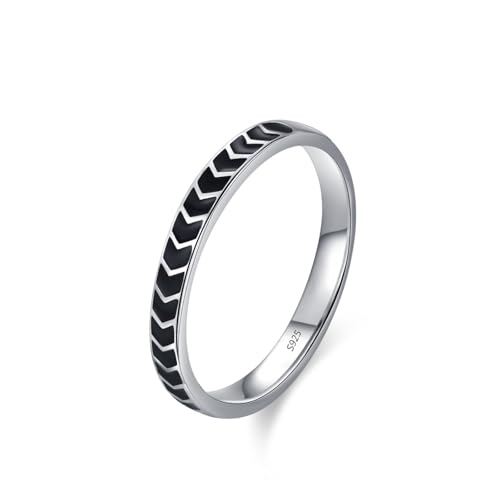 Damen Ringe 925 Sterlingsilber, Fingerring Damen Weiß Zirkonia Ring Pfeilform Schwarz Silber Größe 49 (15.6) von Skcess