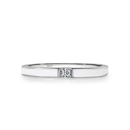 Damen Ringe 925 Sterlingsilber, Fingerring Damen Weiß Zirkonia Ring Weißes Band mit Solitär Weiß Silber Größe 54 (17.2) von Skcess