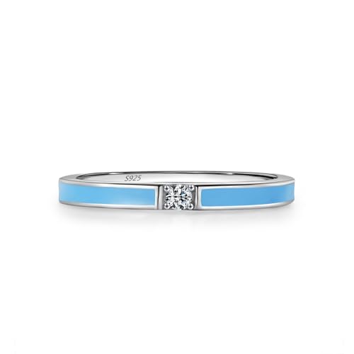 Damenring 925 Sterlingsilber, Damen Ring Weiß Zirkonia Ring Blaues Band mit Solitär Blau Silber Größe 57 (18.1) von Skcess