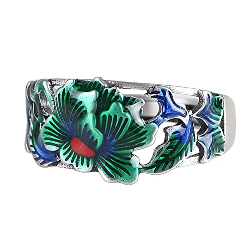 Damenring Silber, Damen Ring Silbergrün Blume Geschenke für Damen Frauen Freundin Adjustable von Skcess