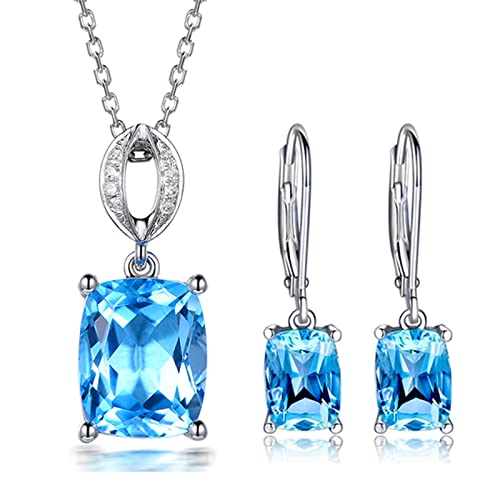 Dreiteiliges Schmuckset mit quadratischen Blautopas-Ohrringen und einer Halskette für Damen Dreiteiliges Schmuckset mit quadratischen Blautopas-Ohrringen und einer Halskette für Damen von Skcess