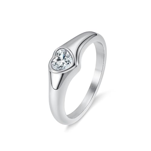 Edelstahl Fidget Ring, Damen Ring Silber Polierter 7 Mm Großer Kubischer Herz-Zirkonia Zircon Ring Größe 62 (19.7) von Skcess