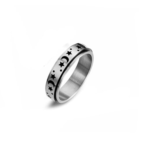 Edelstahl Herrenringe, Herrenringe Silber Angst Spinner Ring Vintage Stern Mond 5,8Mm Ringe für Herren Männer Größe 67 (21.3) von Skcess