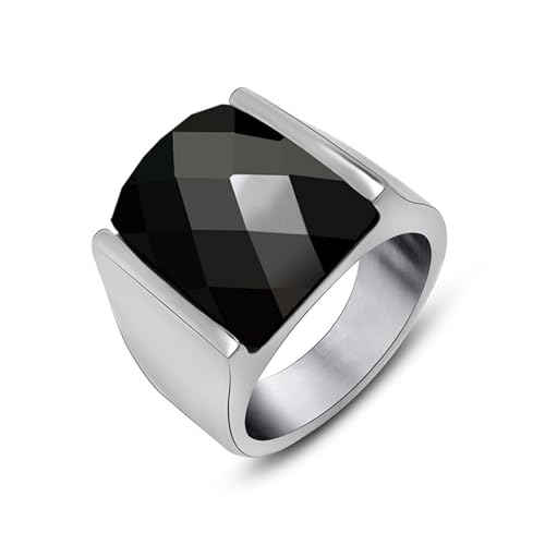 Edelstahl Herrenringe, Ring Männer Silber Polierter, Rechteckiger, 15,6 Mm Großer Kubischer Zirkonia In Schwarz Zircon Ring Größe 60 (19.1) von Skcess