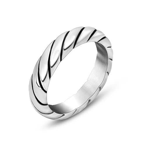 Edelstahl Männer Ringe, Engagement Ring Silber Vintage Streifen 4Mm Ringe für Herren Männer Größe 54 (17.2) von Skcess