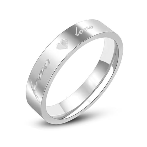 Edelstahl Ring Herren, Ring Männer Silber Poliertes 4 Mm Großes „Forever Love“-Herz Ringe für Herren Männer Größe 57 (18.1) von Skcess