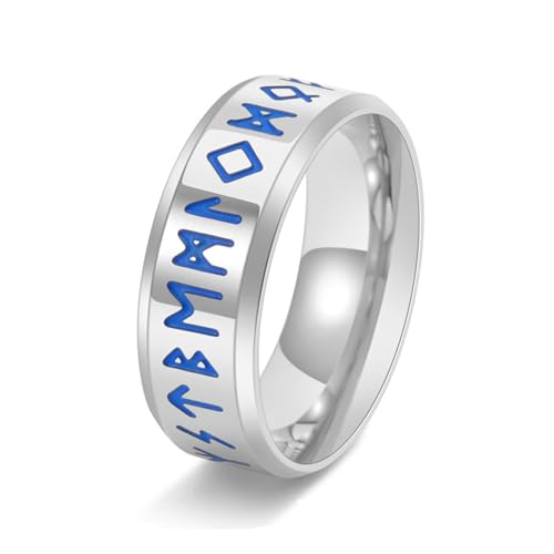 Edelstahl Ring Herren, Ringe Herren Silber Wikinger Alphanumerisch Ringe für Herren Männer Größe 65 (20.7) von Skcess