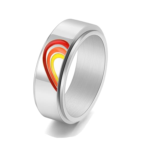 Edelstahl Ring Männer, Herren Ringe Rot Orange Gelb Silber Liebe Regenbogen Ringe für Herren Männer Größe 67 (21.3) von Skcess