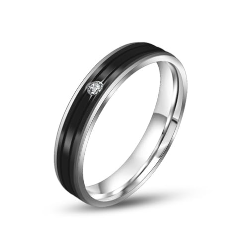 Edelstahl Ringe Frauen, Eheringe Silber Schwarz Polierte Streifen, 4 Mm Zirkonia Zircon Ring Geschenke für Damen Frauen Freundin Größe 45 (14.3) von Skcess