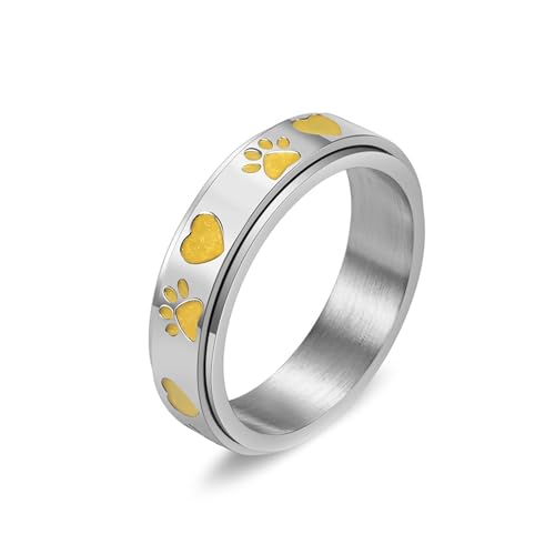 Edelstahlringe Damen, Verlobungsring Damen Silber Angst-Spinner-Ring, 6 Mm, Fußabdruck-Herz Geschenke für Damen Frauen Freundin Größe 57 (18.1) von Skcess