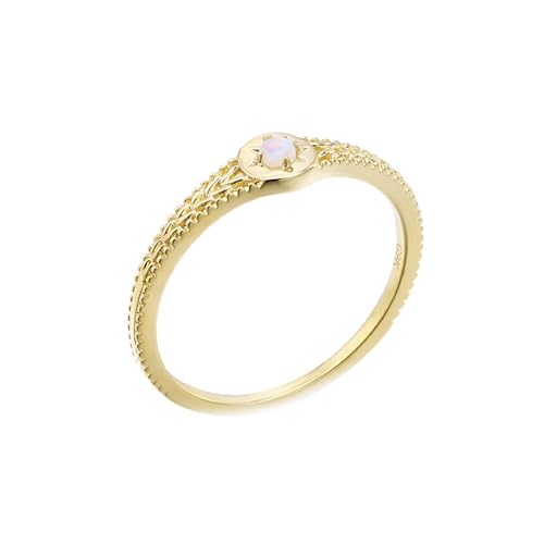 Goldring Damen 585 Echtgold 14K Ringe Frauen Blau Opal Runden, Partnerringe Solitärkette Design Sonne mit Opal Ring Damen Größe 66 (21.0) von Skcess