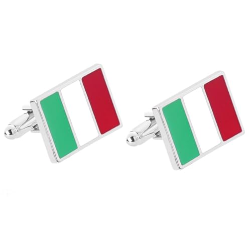 Herren Manschettenknöpfe Silber, Manschettenknöpfe Italien-Flagge Kupfer Manschettenknöpfe 2.1X1.5 cm von Skcess