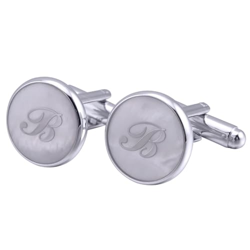 Herren Manschettenknöpfe Silber-B, Manschettenknöpfe Herren B Kupfer Manschettenknöpfe 15X15 MM von Skcess