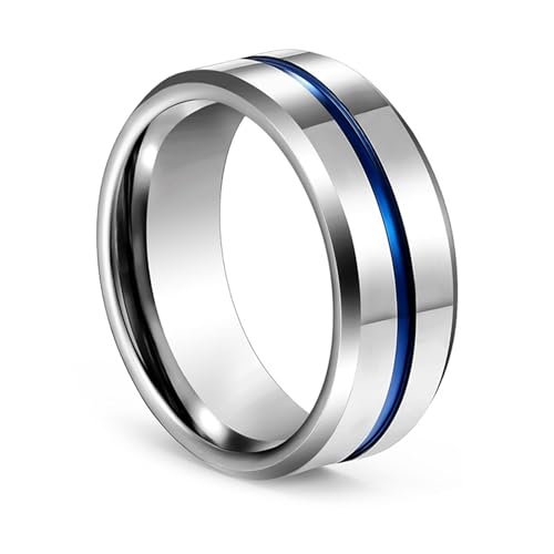 Herren Ringe, Wolfram Männer Ringe Silber Polierte Blaue Nut 8 Mm Ringe für Herren Männer Größe 54 (17.2) von Skcess