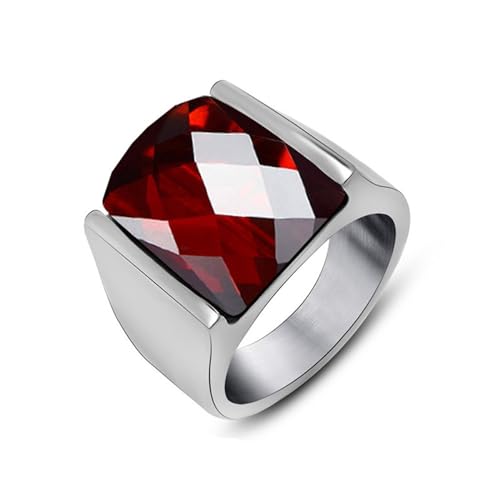 Herren Ringe Edelstahl, Männer Ringe Silber Polierter, Rechteckiger, 15,6 Mm Großer Kubischer Zirkonia In Rot Zircon Ring Größe 65 (20.7) von Skcess