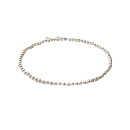 Kette 925 Silber, Halskette Damen Perlenkette (5-6 mm) Perle Weiß Halsketten mit Anhänger 42+5.5cm von Skcess