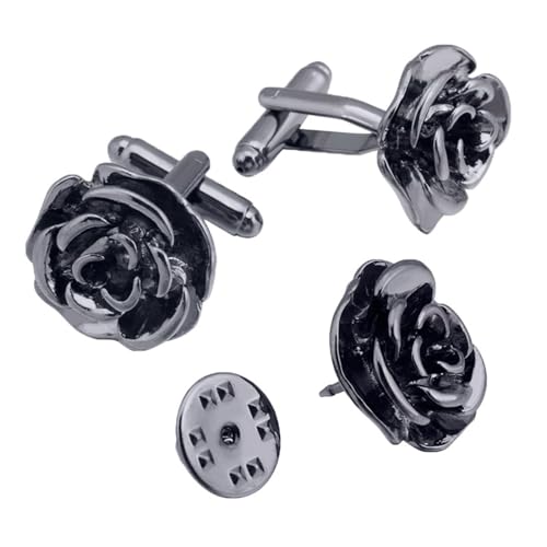 Manchettenknoepfe Herren Schwarz-Set, Manschettenknöpfe-Broschen Rosen Messing Broschen von Skcess