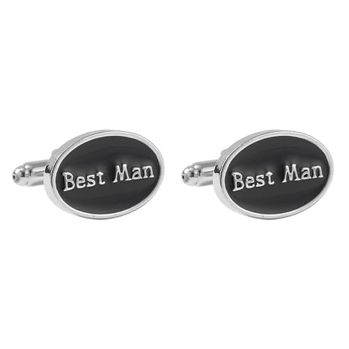 Manschettenknöpfe Für Herren Silber Schwarz, Manschettenknöpfe Herren "Best Man" Oval Legierung Manschettenknöpfe Hochzeit 2X1.4 CM von Skcess