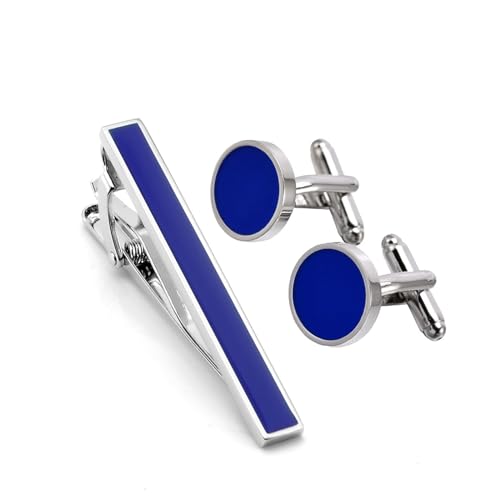 Manschettenknöpfe Herren Personalisiert Silberblau-Set, Cufflinks for Men Geometrisch Messing Krawattenklammer von Skcess