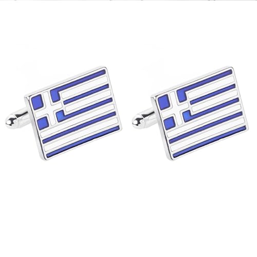 Manschettenknöpfe Silber Blau Weiß, Manchettenknoepfe Herren Griechenland-Flagge Kupfer Manschettenknöpfe 2X1.5 cm von Skcess
