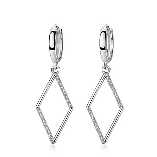 Ohrringe Hängend Jugendliche Silber, Ohrringe Weissgold Damen Hohle Rautenform Earrings for Women 42X13MM von Skcess