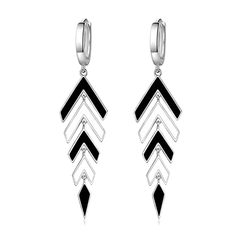 Ohrringe Schwarz Weiß Hängend, Ohrringe Damen Nickelfrei Rhombus Weiß Vergoldet Earrings for Women 65X16MM von Skcess