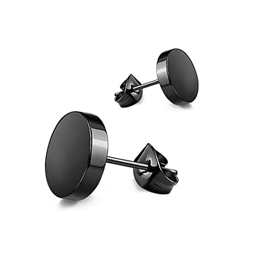 Ohrstecker Chirurgenstahl Herren Schwarz, Gothic Ohrringe Männer Runde Form 8MM Post-With-Friction-Back Gothic Ohrringe 8X8MM von Skcess