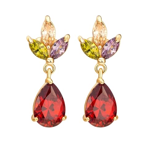 Ohrstecker Kupfer, Ohrstecker Damen Rot mit Birnenförmigem Rotem Zirkonia Ohrringe Damen 25 x 10 mm von Skcess