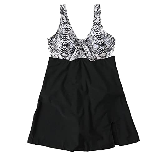 One Piece Swimsuit Schwarz-Weiss, Swimsuits Dress for Women Nähte mit Schleife Elastan Badeanzug Damen Größe Größe Größe 3XL von Skcess