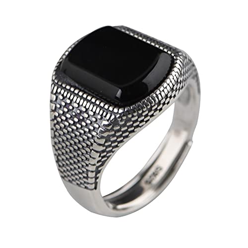 Ring 925 Silber Damen, Ring Herren Silber Schwarz Punk Vintage mit Achat Achat Ringe für Herren Männer Adjustable von Skcess