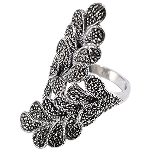 Ring Damen Silber 925, Fidget Ring Silber Blattring Zircon Ring Geschenke für Damen Frauen Freundin Größe 53 (16.9) von Skcess