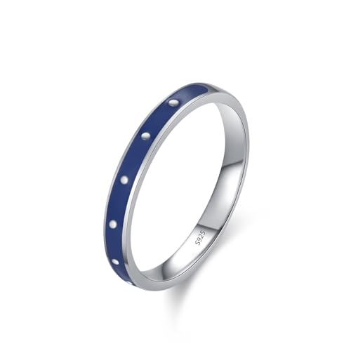 Ring Frauen 925 Sterlingsilber, Damenring Ohne Edelstein Blauer Emaille-Ring Silber Blau Größe 52 (16.6) von Skcess